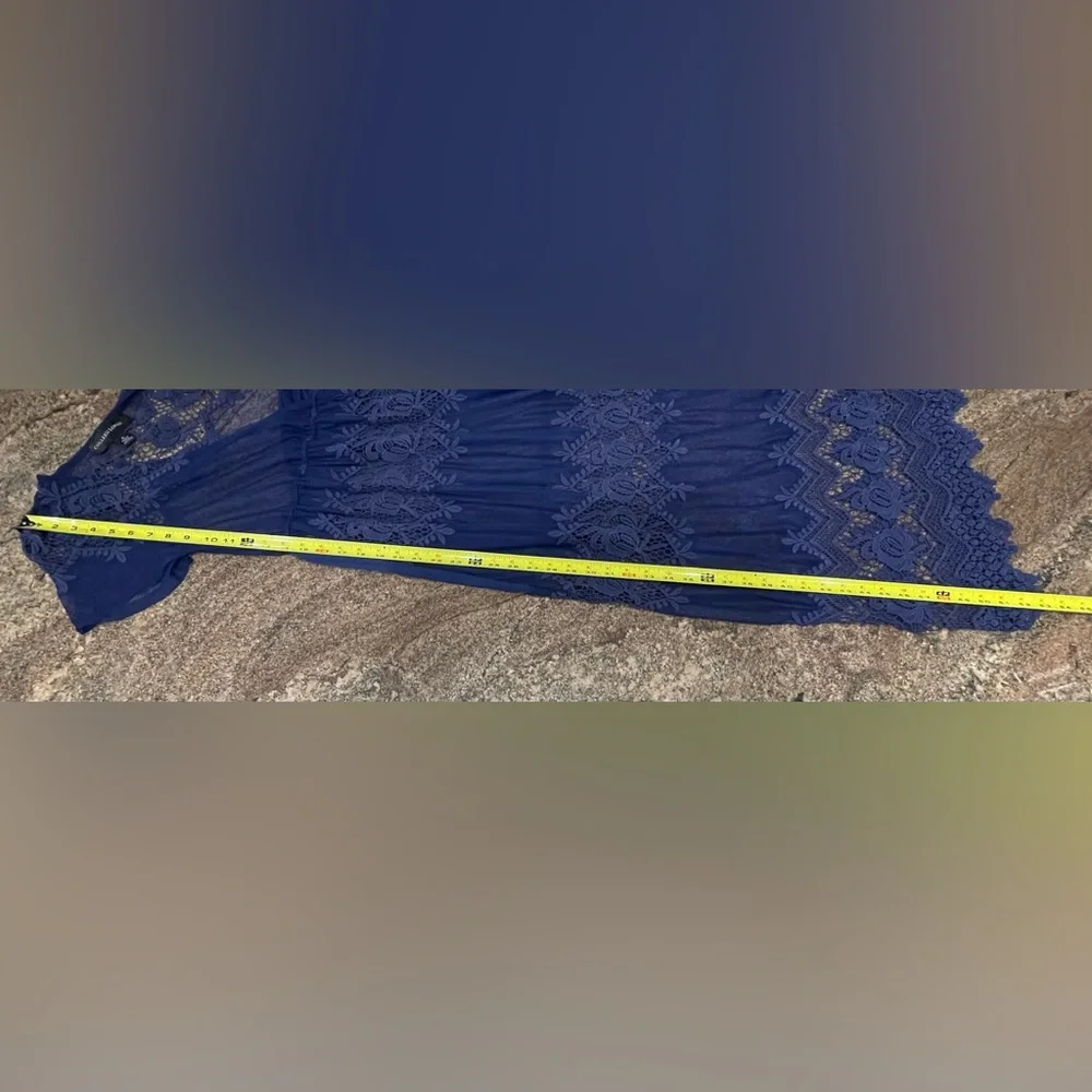 Colleen Lopez Blue Mesh and Lace scalloped Maxi Dress Women’s Size Medium - Picture 4 of 5